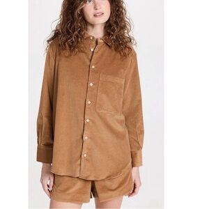 AYR Corduroy Button-Up Shirt Tan XS Brown Comfy Chic Casual Quiet luxury